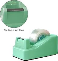 Vista 2 de 1 pieza Dispensador de cinta de escritorio con rodillo y base antideslizante con peso, verde (la cinta no está incluida)