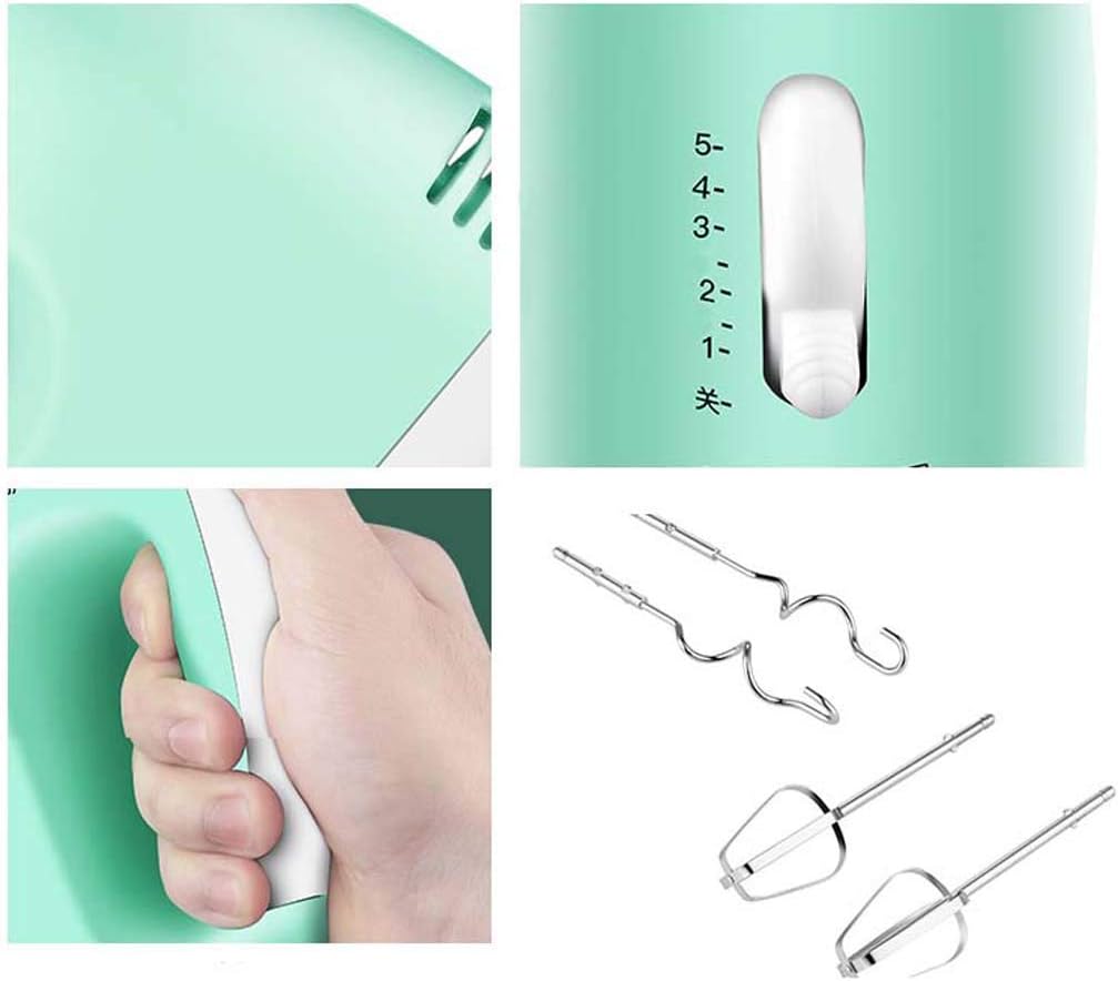 Portable Electric Egg Beater, 5-Speed Light Manual Mixer, Mini Egg Mixer with 2 Mixers, 2dough Hooks, Especially Practical and Easy to Use