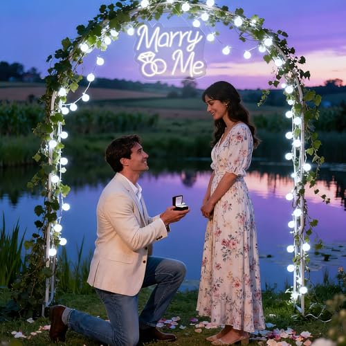 Image of Marry Me Neon Sign 15.8 in Warm White Marry Me Light up Letters Sign Hanging Proposal Wedding Party Wall Sign Decor for Engagement Proposal Wedding Ceremony Backdrop Wall Background Decor