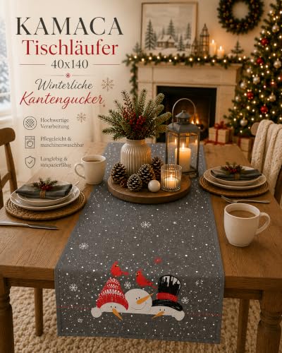 KAMACA Tischläufer 40x140 cm Schneemänner Stickerei Weihnachten Winter Deko – Ansicht 2