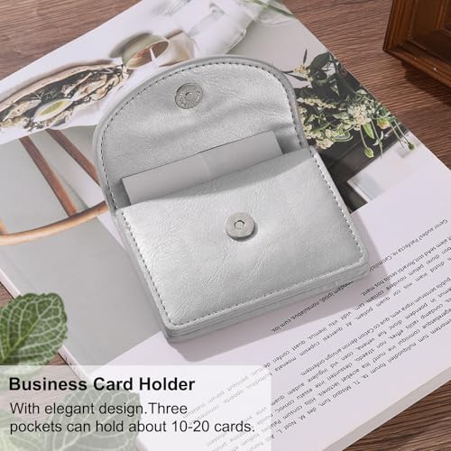 Image of uxcell PU Leather Business Card Case, Business Name Card Holder Wallet with Magnetic Shut Pocket Holder for Women Credit ID Card, Silver Tone