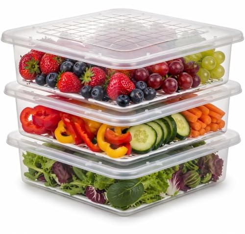 Image of Fridge Storage Boxes 2500ML (Pack of 4) | Fridge Organizer with Removable Drain Plate & Airtight Lid | Stackable Freezer Storage Containers for Meat, Fish, Vegetables, Fruits | BPA-Free