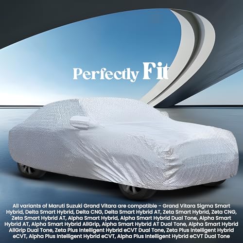 Image of Autofy Car Cover Waterproof SilverShield for Maruti Suzuki Grand Vitara [Year 2022 Onwards] - Grand Vitarar Car Cover Dust & UV Protection Grand Vitara Car Body Cover with Mirror Pocket Cotton Lining