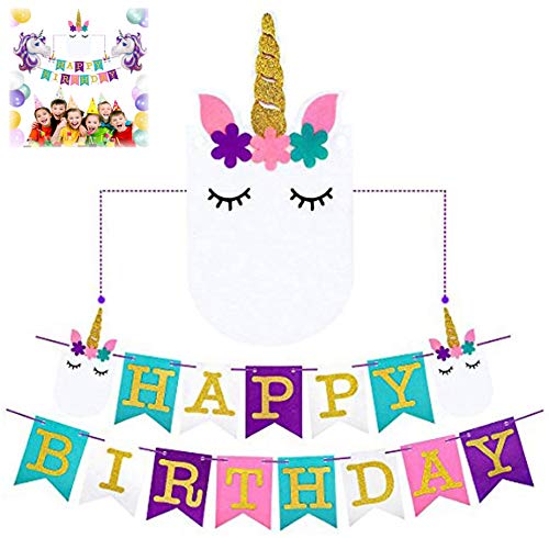 FunMove Happy Birthday Unicorn Bunting Banner Rainbow Themed Party Favours Decorations For Cute Fantasy Fairy Kids Girl Toddler Birthday Party Supplies