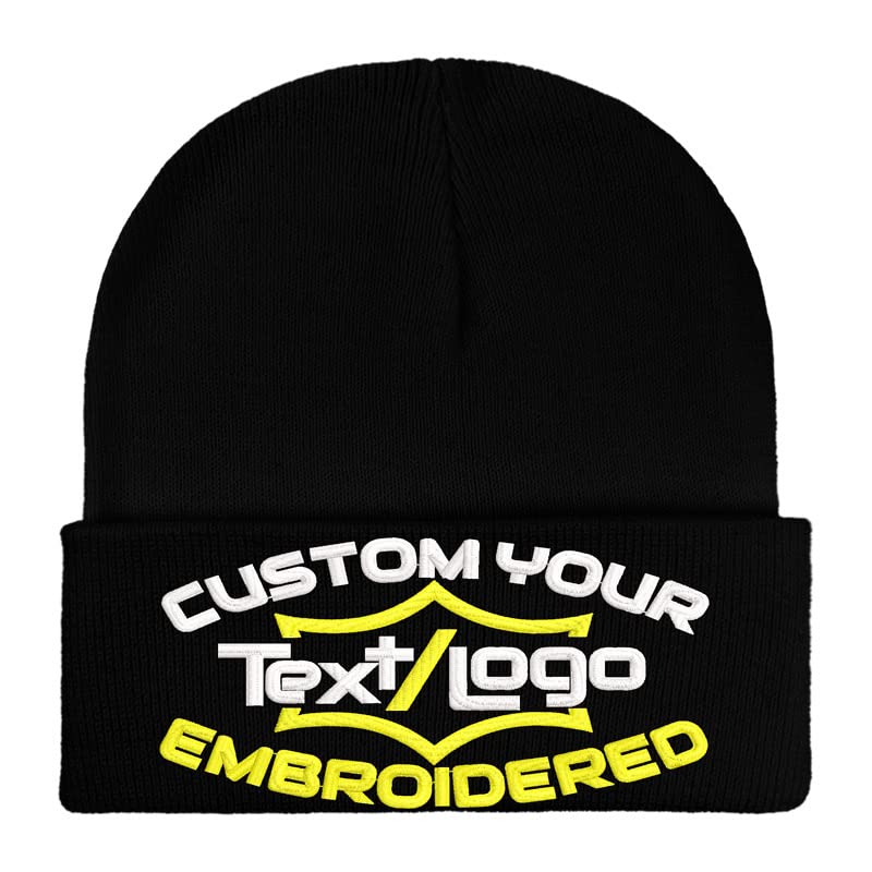 Custom Embroidered Hat Design Your Own Add Your Text Photo Classic Knit Cap Unisex Winter Hat Personalized Warm Beanie Cap Black