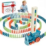 JGLXF Kids Games Domino Train Toys, 200PCS Automatic Stacking Creative Game 3+ Year Old - Stem Montessori Toy for Boys 4-6 - Christmas Birthday Gifts Blue