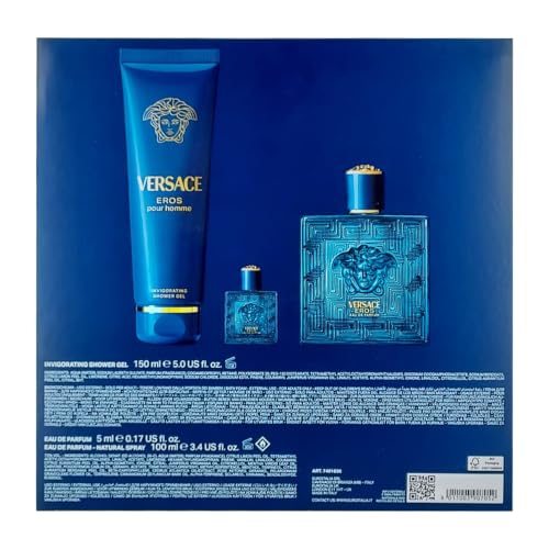 Image of Versace Eros 3- Piece Gift Set for Men, (3.4 oz Eau De Parfum Spray + 5.0 Oz Shower Gel + 0.16oz /5 Ml Eau De Parfum Spray Spray)