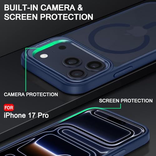 Image of TheGiftKart Hybrid Matte Frosted Back Cover Case for iPhone 17 Pro Compatible with MagSafe | Built-in Stand | Shockproof Hard Back Cover Case for iPhone 17 Pro (PC & TPU, Translucent Blue)