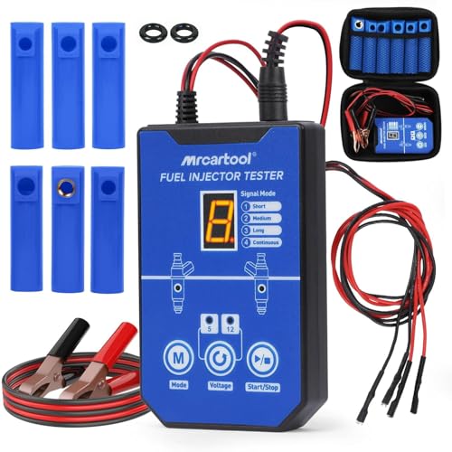 MRCARTOOL - Comprobador de inyectores de combustible para coche, 12 V, con 6 boquillas para inyectores EFI GDI de 5 V, 12 V, 8 modos de impulso, kit de limpieza, doble potencia, cable de 1 m