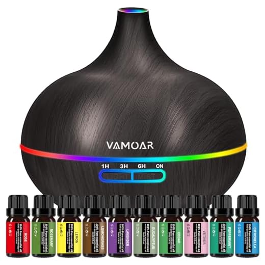 Essential Oil Diffuser Gift Set ，550ml Diffuser & Essential Oil Set, Top 10 Essential Oils, Aromatherapy Diffuser Humidifier with 4 Timer &Auto Shut-Off for & 15 Ambient Light Settings