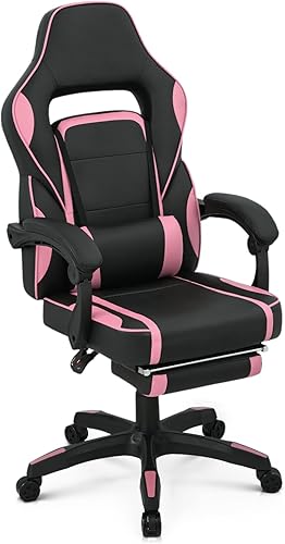 MoNiBloom Silla de juegos de estilo carreras con reposapiés y soporte lumbar, silla ergonómica de respaldo alto para jugadores, silla ejecutiva con