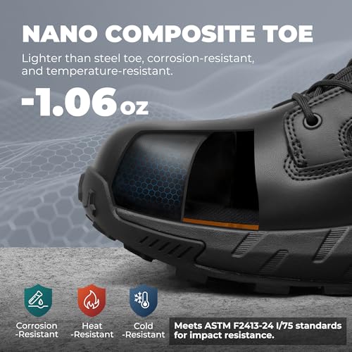 Image of NORTIV 8 Men's 8 inch Composite Toe Work Boots, Lightweight Side Zipper ASTM F2412-24 & ASTM F2913-24 Safety Military Boots for All-Day Comfort, Peakforce-Nano