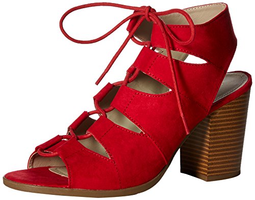 Rampage Women's Emmie Heeled Sandal, Red Microsuede, 6 Medium US