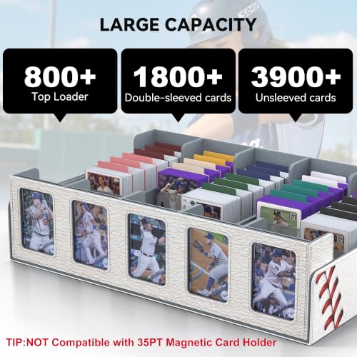 Image of Kabinka Baseball Card Storage Box with Window Display, 5-Row Sport Card Storage Box, 3900+ Card Deck Box for Baseball Sports Card TCG, 5 Top Loaders, 5 Stoppers, 48 Dividers, 1 Dice Tray(Baseball 1)