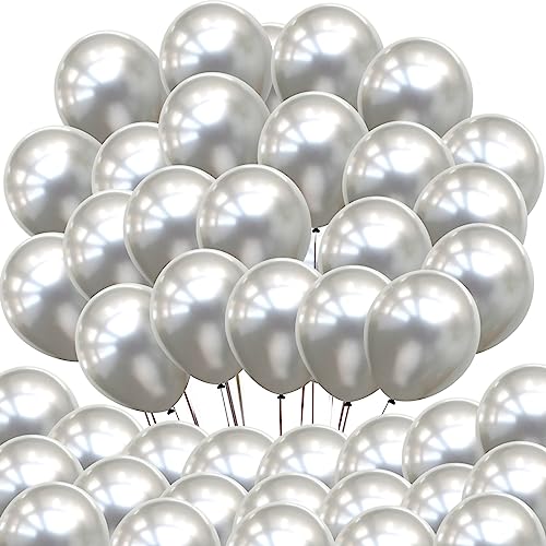 Image of Neo LOONS 100 pcs 5 inch Pearl Silver Premium Latex Balloons - Great for Kids, Adult Birthdays, Weddings, Receptions, Baby Showers, Water Fights, or Any Celebration