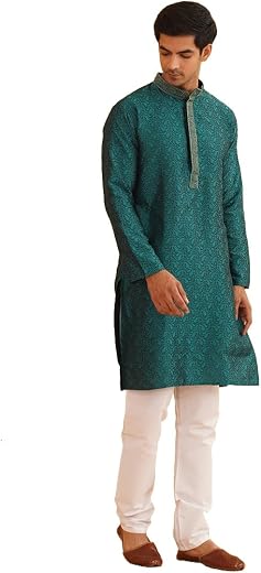 SOJANYA (Since 1958 Men's Silk Blend Kurta and Off White Churidar Pyjama Set