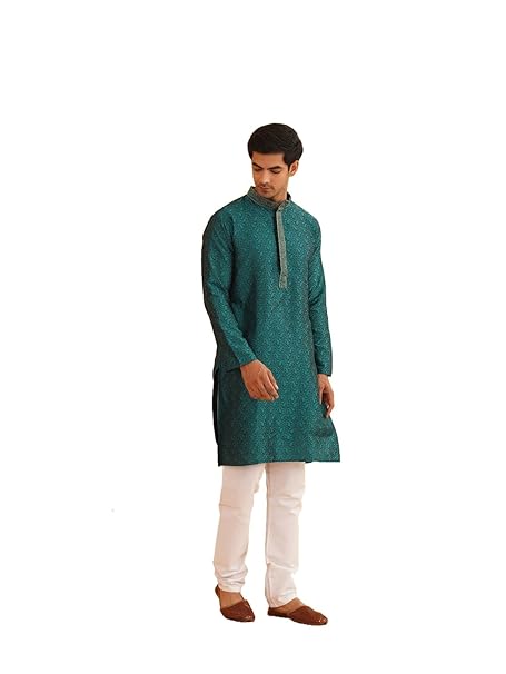 SOJANYA (Since 1958 Men's Silk Blend Kurta and Off White Churidar Pyjama Set
