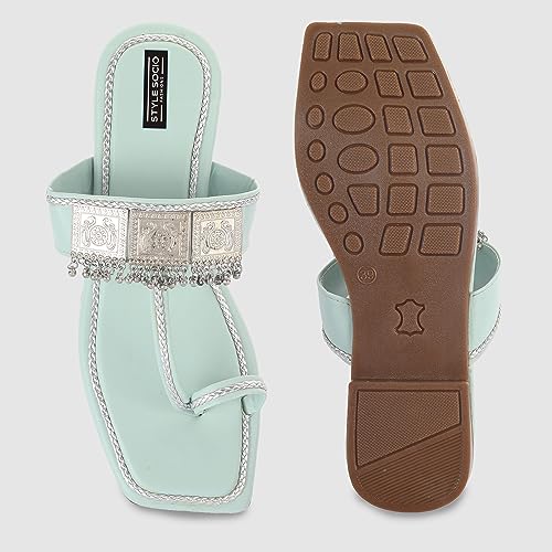 Image of Kolhapuri Ethnic Flats for Women Leather Chappal Stylish Ladies Casual Rajasthani Chappal Banjara Style