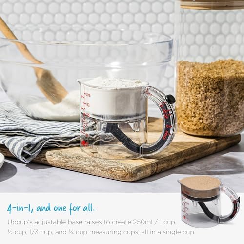 Dreamfarm Upcup All-in-1 Adjustable Measuring Cup, Metric & Imperial Measurements up to 1 Cup - Black/Clear - Thumbnail 4