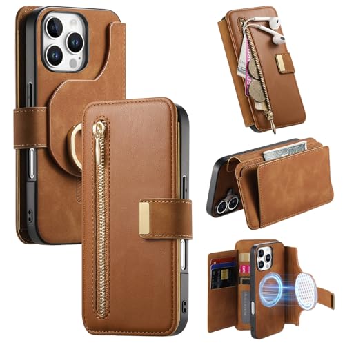 Étui iPhone 15 portefeuille marron idéal pour voyager léger au quotidien