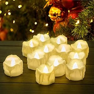PChero 12 Packs Battery Operated LED Flameless Candles Flickering Electric Tea Lights with Timer, 6 Hours On and 18…