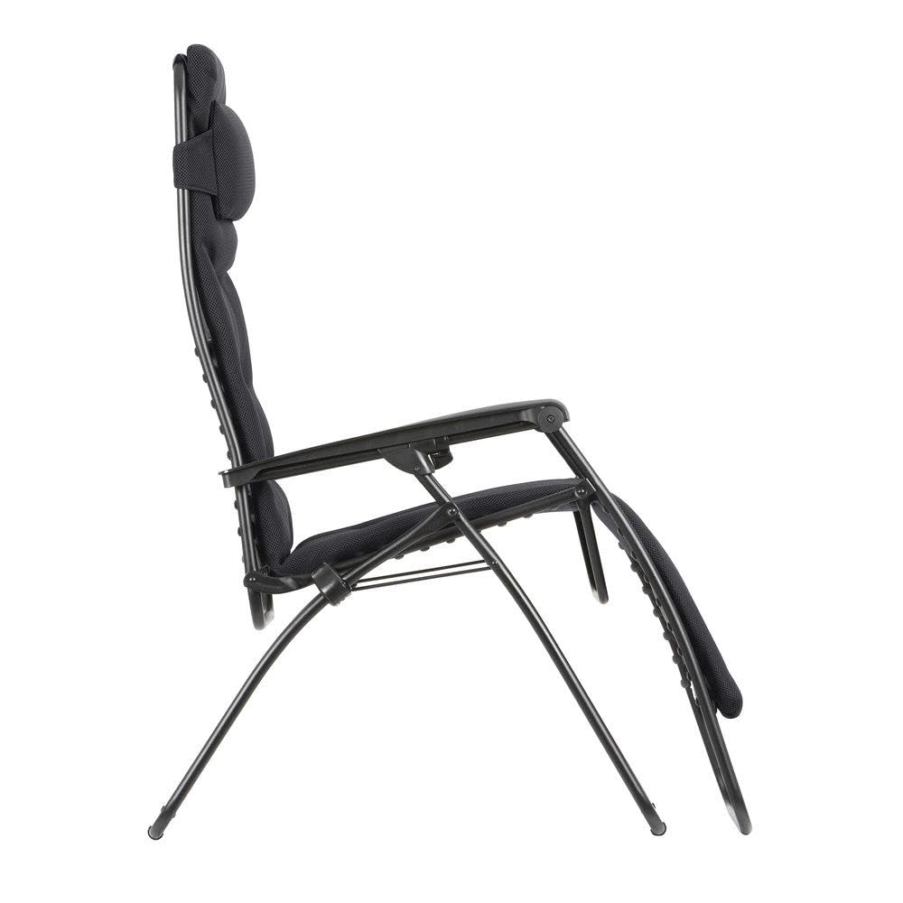 Lafuma Ensemble Fauteuil Relax matelassé XL avec Ombrelle et Porte-Gobelet | Fabriqué en FRANCE - Garantie 5 ans - Noir - Maintien ferme de tout le dos, Idéal pour grands gabarits 180 cm