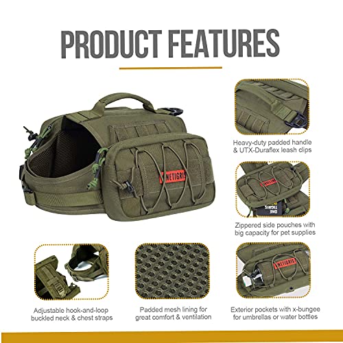 OneTigris Mammoth Hunderucksack 2.0 Version Reißen Camping Wandern Hundebackpack für M/L Größe Hunde (M, Ranger Grün)