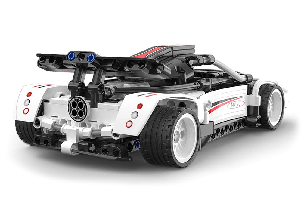 CaDA Black & White Z-Wind Pull-Back Sports Car - 321 Pieces - Self-Build Brick Building Block Model C52022W - Image 2