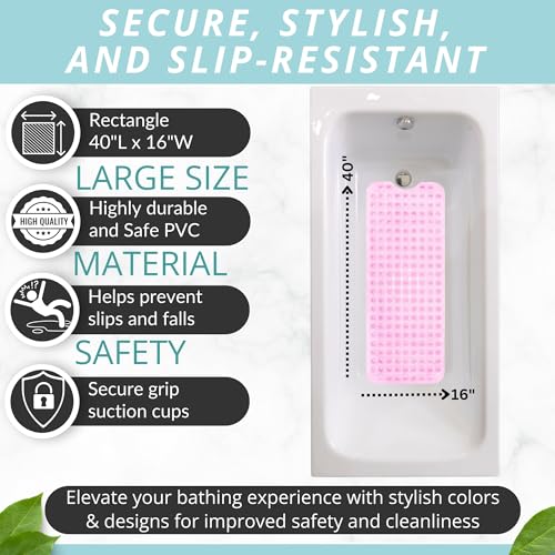 Image of ENKOSI Bath Mat - Large Non Slip Bathtub & Shower Mat - Extra Long 40 X 16 Inch Bathroom Mats for Tub Nonslip Anti Slip Bathmats (40X16 Clear Pink 1-Pack)