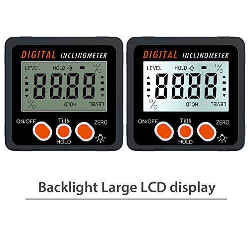 AUTOUTLET Digitaler Neigungsmesser Winkelmesser LCD Winkelsucher Bevel Box Winkelmessgerät mit Magnetfuß für Holzarbeiten Automobilwartung Industrie schwarz