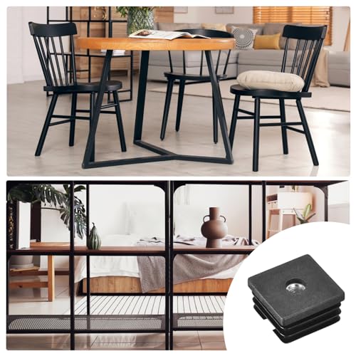 Image of uxcell 6Pcs Inserts for Square Tubes with M8-1.25mm Thread, for 1.5 inchx1.5 inch OD Square Tube, Black Plastic Plug Caster Insert Chair End Caps Furniture