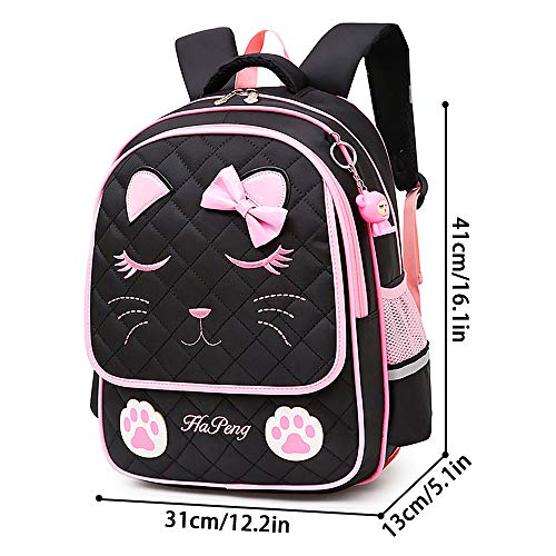 Cat Black School Backpack For 8-16 Year Old Girls, Cute Elementary School Bags Bookbags For Kids #TOP6
