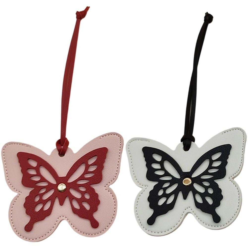 Sslvya 2 Pcs Luggage Tags Butterfly Shaped Pu Leather Suitcase Tags Decorative Travel Bag Labels for Travel