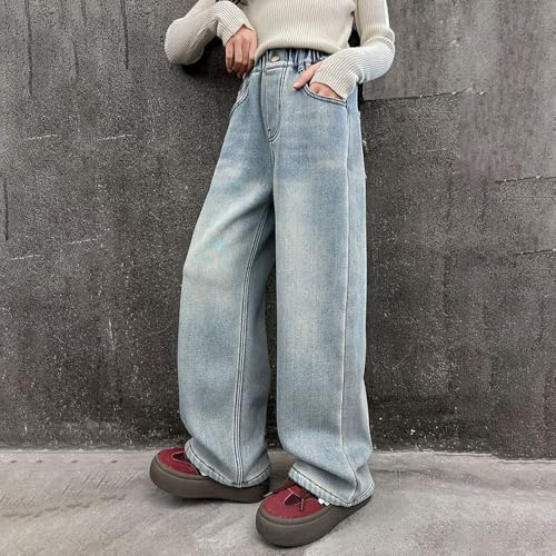 Distressed Baggy Jeans for Tween Girls Vintage Wide Leg Denim Pants High Waisted Straight Leg Denim Pants Retro Jeans4