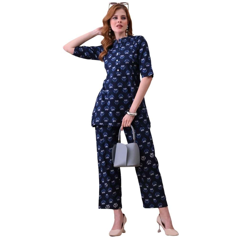 murli kurti Women’s Maternity Cotton Co-Ord Set Nursing Kurti Pant Set with Zipper & Button | Feeding Friendly Floral Kurta Palazzo | Pregnancy Summer Wear|Blue,M-picture-26