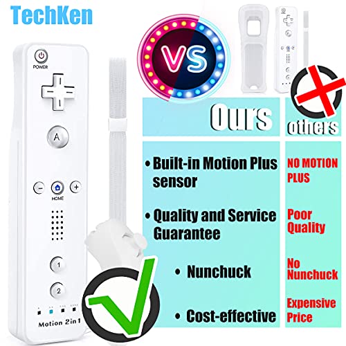 Image of TechKen 2-Pack Wii Remote Plus with Motion Plus and Nunchuck - Remote Controller Replacement for Wii /WiiU