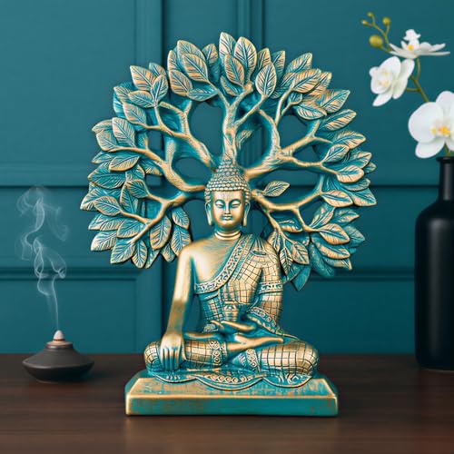 Image of Global Grabbers Buddha Statue Showpiece Idol Home Decor Decoration Items for Living Room and Gifts (Antique Golden Blue)