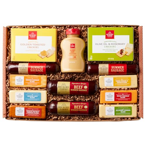 Hickory Farms Hearty Party Gift Basket- Meat and Cheese Food Gift Box (Extra Large) | Charcuterie Board Food | Summer Sausage | Father's Day | Mother's Day | Easter | Christmas | Holiday | Housewarming | Gourmet | Sympathy | Care Package