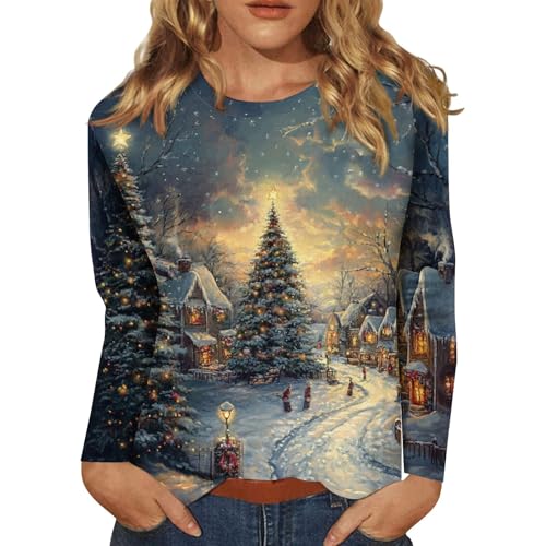 SCBFDI Sweatshirt Damen Oversized Weihnachtspullover Baumwolle...