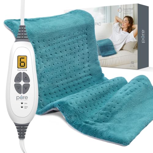 Image of Pure Enrichment PureRelief XL Heating Pad - 12 inch x 24 inch Electric Heating Pad for Back Pain & Cramps, 6 Heat Settings, Soft Machine Wash Fabric, Auto-Off & Moist Heat (Blue)