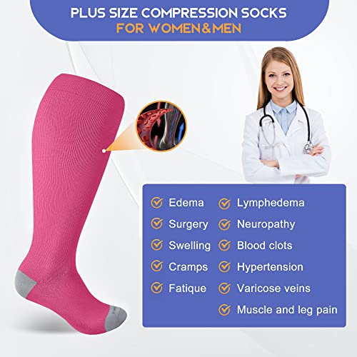 Image of Plus Size Compression Socks for Women Men, Wide Calf Extra Large, 15-20 mmHg, Knee High, for Nurses Pregnant Travel