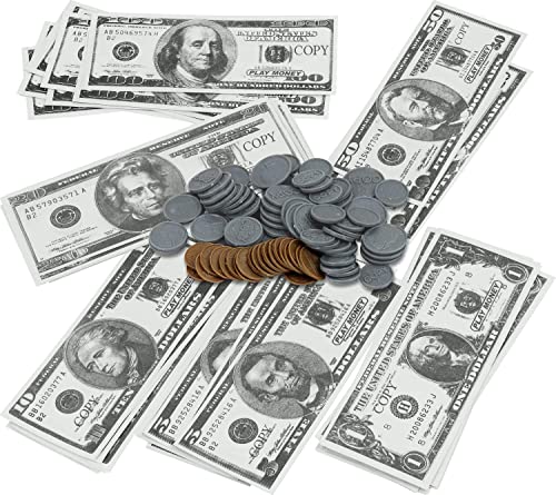 Click N' Play Pretend Play Fake Money For Kids - 150-Piece Set Of Realistic Bills & Coins, Perfect For Counting, Math & Currency Set Skills, Engaging & Educational Copy Money Collection For Children #TOP2