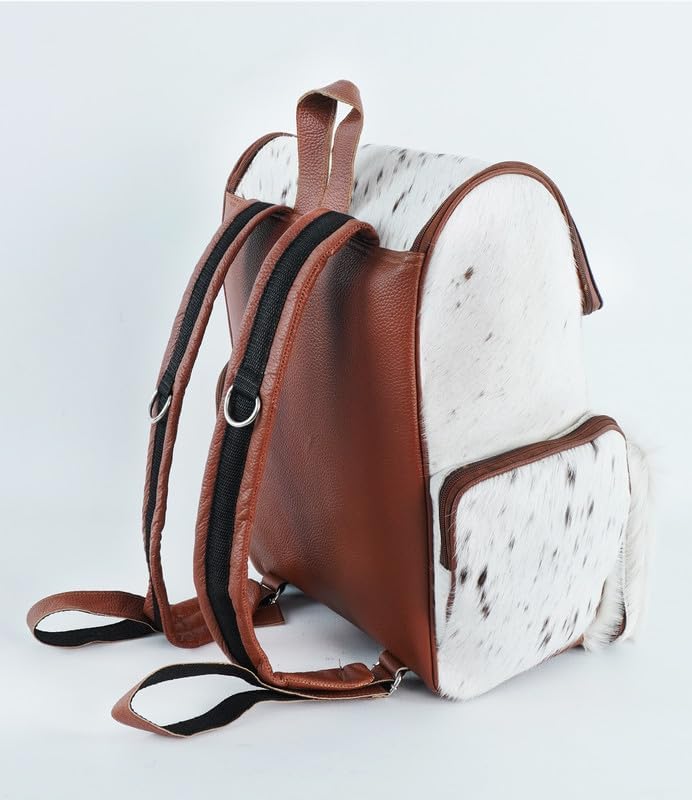 Cowhide Leather Backpack Hair-On Hide Western Knapsack - Brown & White Genuine Leather Travel Shoulder Bag, Diaper Bag, College & Everyday Use