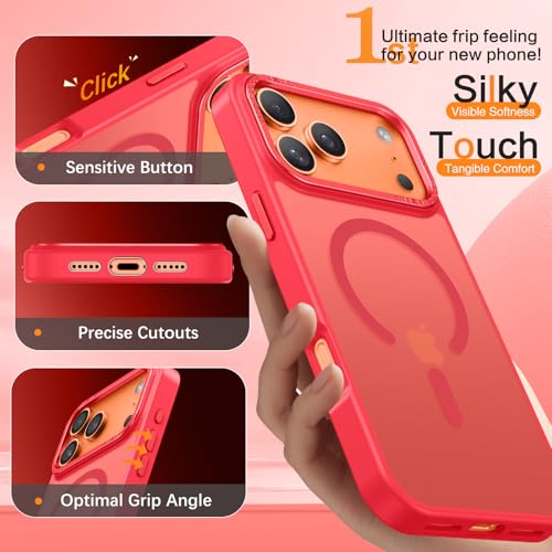 BENTOBEN Magnetic for iPhone 17 Pro Max Case 6.9" 2025, [Compatible with Magsafe] Slim Cute Matte Translucent Shockproof Drop Protective Bumper Women Men Phone Cover for iPhone 17 ProMax, Red - image 6
