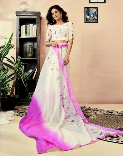 Image of SIRIL Women's Printed Chanderi Cotton One Minute Ready to Wear Saree with Unstitched Blouse Piece