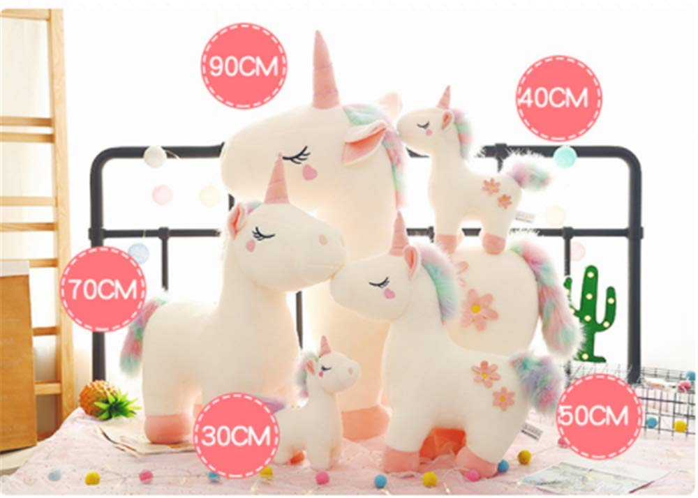 Kuscheliges Plüsch Einhorn mit bunter Mähne Stofftier Plüschtier Kuscheltier für Mädchen (Weiß,70cm)