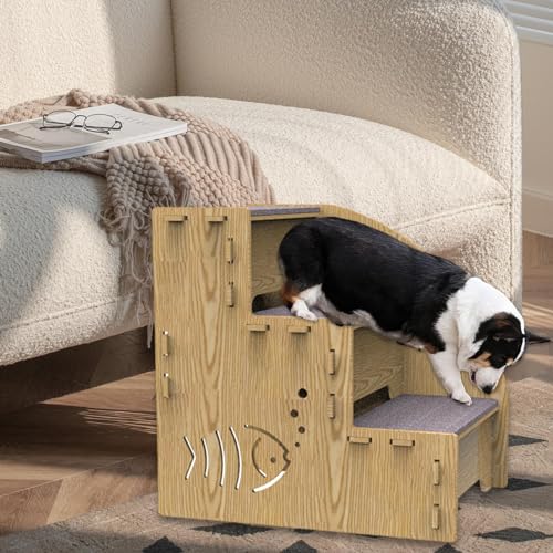 Hundetreppe, 3-stufige Haustiertreppe aus, Hundetreppe, kleine Hundesofaleiter, rutschfeste Haustierrampentreppe für kleine Hunde, Katzen und andere kleine Haustiere