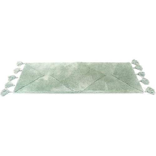 LABEND HOME Geometric Boho Bathroom Runner - Soft Washable Bath Mat with Tassels - Non-Slip Microfiber - Mint Green - 20x58 in (20x50 Without Tassels)