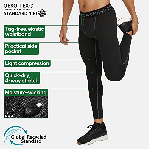DANISH ENDURANCE Compressiebroek voor heren, set van 2, lange workout tights met zakken, sneldrogende sportlegging, sportbroek voor hardlopen en training, etiketvrij, zwart, grijs - Image 4