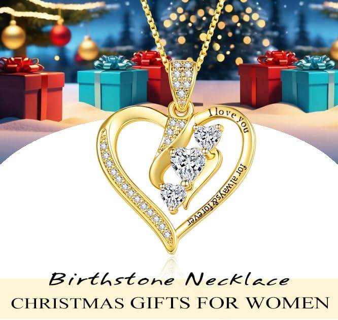 Heart Necklaces for Women 14K 18K Gold Plated Dainty Heart Birthstone Necklace Everyday Jewelry Anniversary Christmas Birthday Gifts for Wife Mom - Image 4